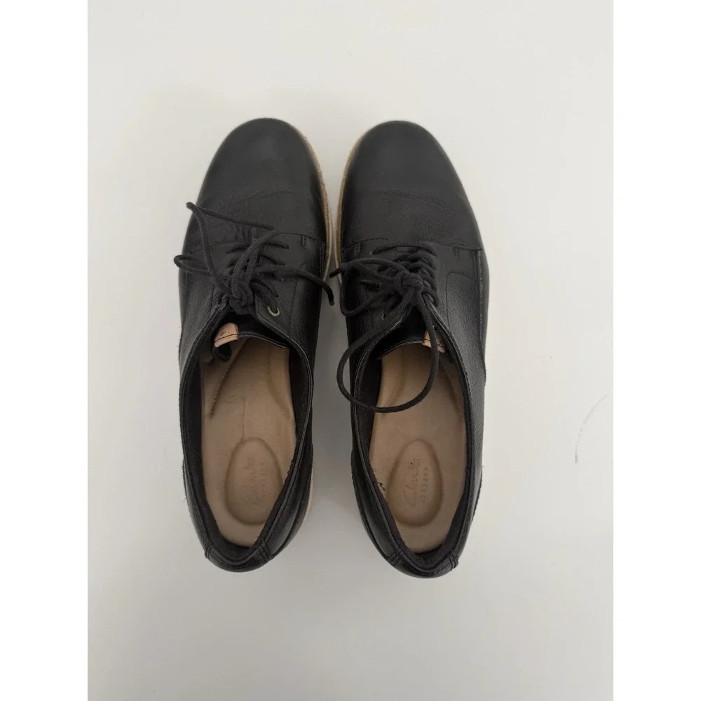 Clarks Artisan Black Leather Jute Platform Lace-Up Casual Shoes Women Sz 7.5